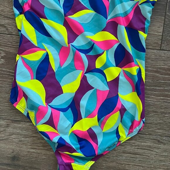 Lands' End Blue Pink One Piece Swimsuit Swimwear Size 14 - Picture 8 of 9